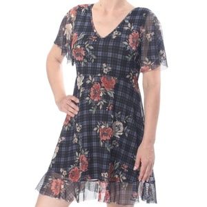 AMERICAN RAG Womens Navy Plaid Floral Dress
